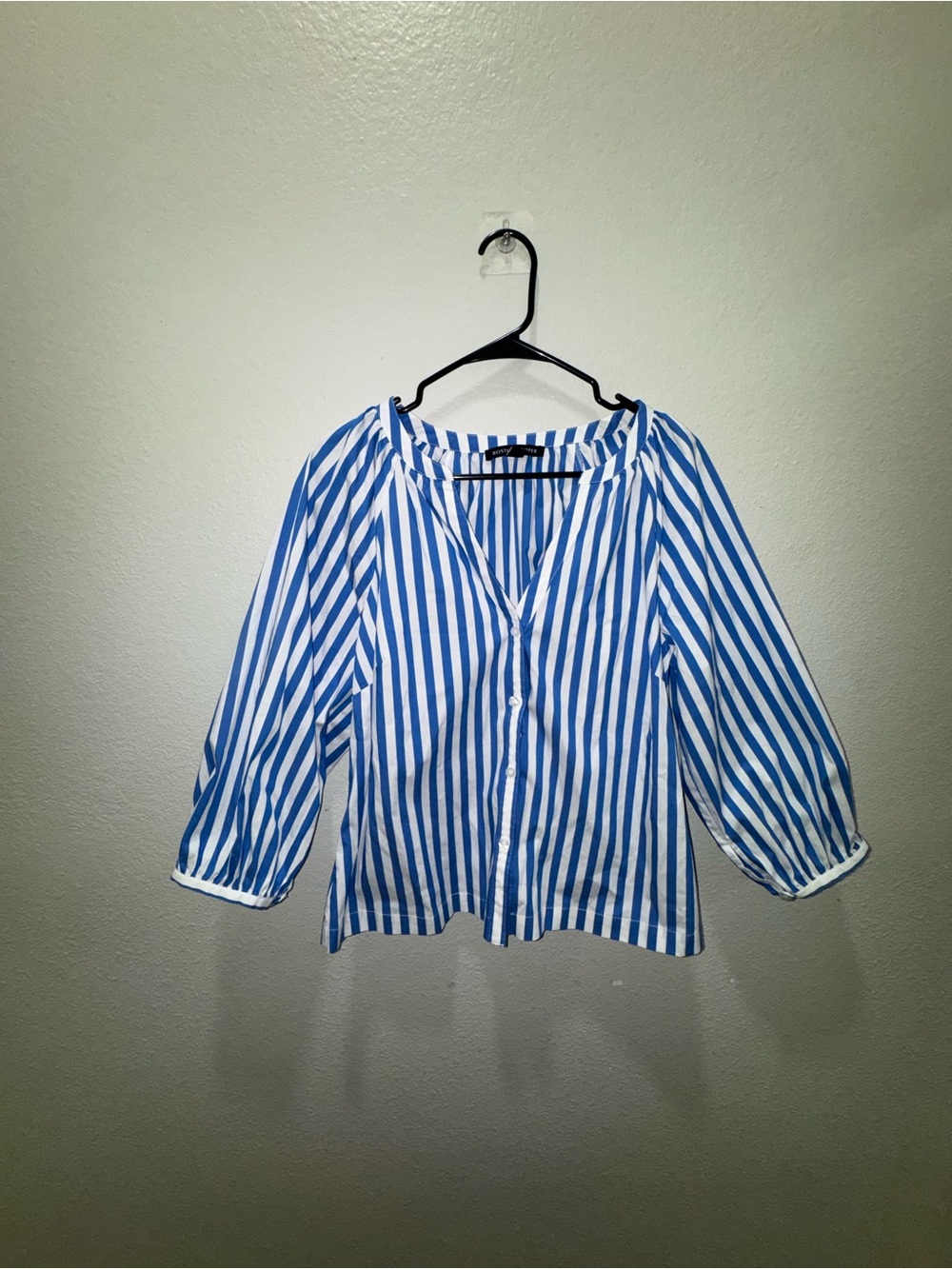 Boston Proper Blue and White Striped Button-Front Blouse